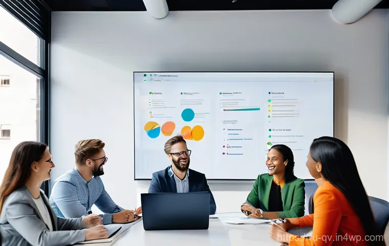 생산적인 대화를 위한 리더십 기술 - **Prompt 1: Hybrid Team Collaboration in a Modern Workspace**
A diverse team of professionals, a...