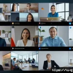 온라인 토론에서의 커뮤니케이션 장벽 극복하기 - A diverse group of people from Russia and other CIS countries engaged in a respectful online video c...